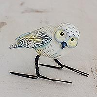 
							Snowy Owl, Hand Painted Snowy Owl Ceramic Bird Figurine from Guatemala
						