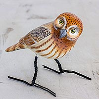 Elf Owl, Artisan Crafted Elf Owl Ceramic Bird Figurine from Guatemala