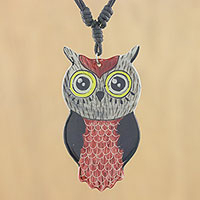 
							Alluring Red Owl, Thai Handmade Ceramic Owl Pendant Necklace
						