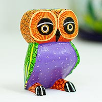 
Nocturnal Mirage, Mexican Hand Painted Copal Wood Owl Alebrije Sculpture
