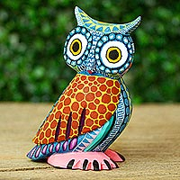 Owl Delight, Handcrafted Copal Wood Alebrije Owl Figurine from Mexico