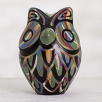 
Green Chulucanas Sentinel, Chulucanas Ceramic Owl Figurine in Green from Peru
