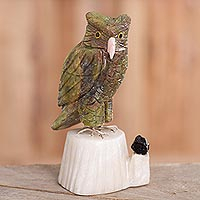 
							Verdant Owl, Gemstone Owl Sculpture in Green from Peru
						