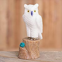 
							White Owl, Gemstone Owl Sculpture in White from Peru
						