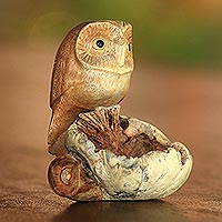 
							Lone Owl, Jempinis Wood Owl Figurine from Bali
						
