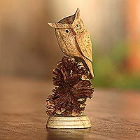 
							Perched Owl, Jempinis Wood Owl Sculpture from Bali
						