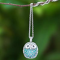 Ringing Owl, Owl-Themed Ringing Sterling Silver and Onyx Pendant Necklace