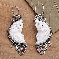 
							Owl Protector, Garnet Owl Themed Dangle Earrings
						
