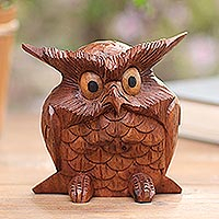 
							Clever Owl, Wood Owl Statuette from Bali
						