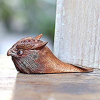 
							Owl Head, Hand Carved Wood Owl Doorstop
						