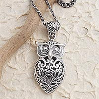 Knowing Owl, Hand Crafted Sterling Silver Owl Pendant Necklace