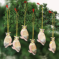 
							Owl Be Home for Christmas, Unique Owl Ornaments from India (Set of 6)
						