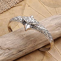 All Knowing, Amethyst and Sterling Silver Owl Cuff Bracelet