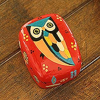 Owl Story in Red, Hand Crafted Owl-Themed Decorative Box