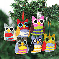 
							Magical Owls, Multicolored Felt Owl Ornaments (Set of 6)
						