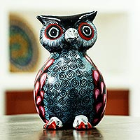 
Rose Winged Owl, Hand Carved Owl Alebrije with Rosy Wings from Oaxaca
