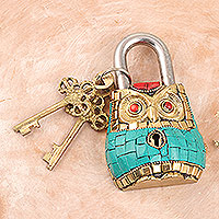 Forever Mine, Brass Lock and Key Set with Owl Motif (3 Pieces)