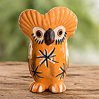 
Traditional Tecolote, Owl-shaped Yellow Ceramic Figurine Handcrafted in Guatemala
