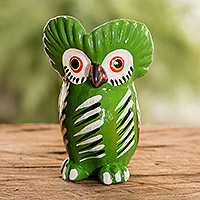 
Nature Tecolote, Green Owl-shaped Ceramic Figurine Handmade in Guatemala
