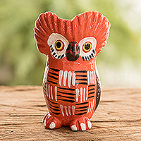 
Summer Tecolote, Red Owl-shaped Ceramic Figurine Handmade in Guatemala
