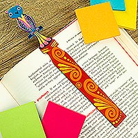 
							Reading Owl, Hand Crafted Mexican Copal Wood Bookmark with Tropical Owl
						