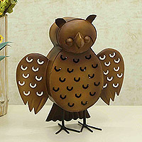 Eternal Sage, Owl-Themed Iron Decorative Home Accent Handcrafted in Brazil