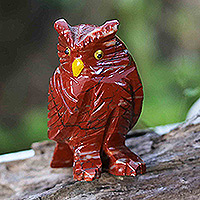 
Generous Energies, Handcrafted Red Dolomite Sculpture of an Owl from Brazil
