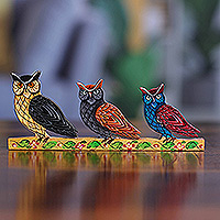 Owl Glory, Hand-Carved and Painted Kadam Wood Owl Magnet from India