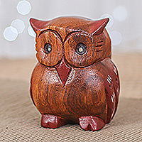 
Wise Glance, Hand-Carved Raintree Wood Owl Figurine from Thailand
