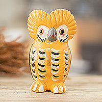 
Lively Tecolote, Handmade and Painted Ceramic Owl Figurine in Yellow
