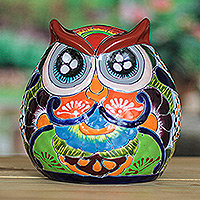 Mystic Sweetie, Owl-Themed Floral Hand-Painted Ceramic Sculpture