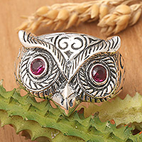 Wise Glare, Owl-Themed Pink Cubic Zirconia Cocktail Ring from Bali