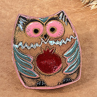 Pomegranate Owl, Armenian Hand-Painted Owl with Pomegranate Ceramic Magnet