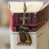 
Golden Wisdom, Antiqued Zamac Metal Bookmark with Golden Owl Charm
