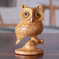 
Wooden Wisdom, Hand-Carved Owl-Shaped Kadam Wood Magnet from India
