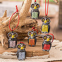 
Sweet Friends, Set of 6 Hand-Painted Whimsical Ceramic Owl Ornaments
