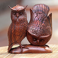 Owl Couple, Hand Made Wood Bird Sculpture