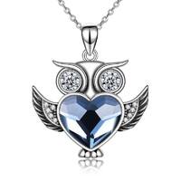 Owl Necklace Sterling Silver Crystals Owl Pendant Gifts for Women