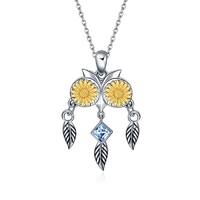 Sterling Silver Owl with Sunflower Crystal Necklace for Women
