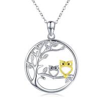 Owl Necklace in White Gold Plated Sterling Silver