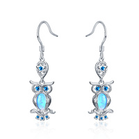 Opal Owl Drop Earrings in Sterling Silver