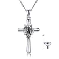Owl Urn Pendant Cremation Necklace for Ashes Sterling Silver Cross Religious Jewelry Memory Gift for