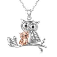 925 Sterling Silver Mama and Baby Owl Mother Daughter Necklace Jewelry
