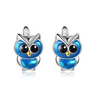 Owl Hoop Earrings 925 Sterling Silver Small Sleeper Hoops Hypoallergenic Earrings For Women