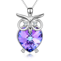 Owl Necklace With Crystal From Austria in White Gold Plated Sterling Silver