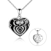 Sterling Silver Owl Heart-shaped Pendant Zircon Necklace For Woman