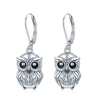 Owl Earrings 925 Sterling Silver Owl Drop Earrings Animal Dangle Earrings Retro Owl Jewelry for Girl