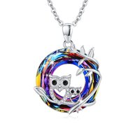 Owl Necklace 925 Sterling Silver with Crystal Owl Tree of Life Pendant Necklace Jewelry Gifts for Wo
