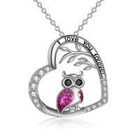 Sterling Silver Owl Heart Pendant Necklace Owl Jewelry for Women