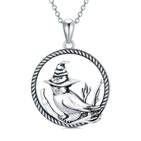 Owls Necklace in White Gold Plated Sterling Silver